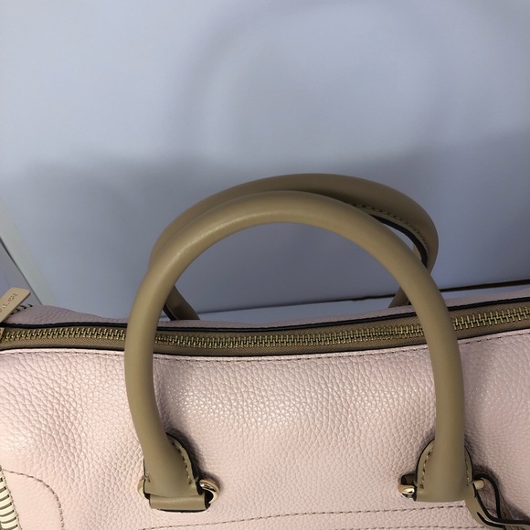 Michael Kors Carine Two Tone Pink Tan Women's Bag Leather Satchel Whip Stitch - Picture 9 of 17